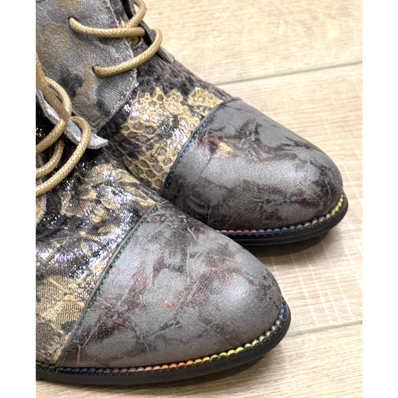 NEW L'ARTISTE SPRING STEP GRAY FLORAL PATCHWORK ANKLE BOOTS BOOTIES 38 US 7.5 8 - Picture 9 of 13